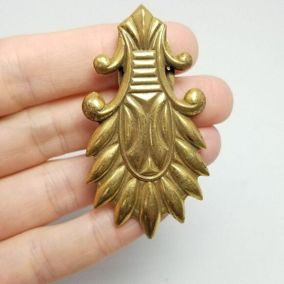 Vintage Gold Tone Dress Shoe Clip, Architectural Style Retro Brass Color, Estate - Picture 1 of 8